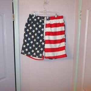 Patriotic American Flag Swim Trunks Men Size L 36 38 Lined USA Stars & Stripes